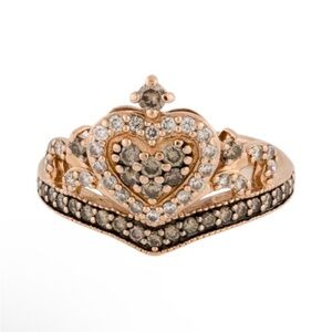 14kt levian Rose Gold Heart Tiara Ring with Champagne and White diamonds